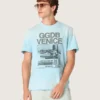 Camiseta de hombre de jersey de algodón azul claro con estampado gráfico
