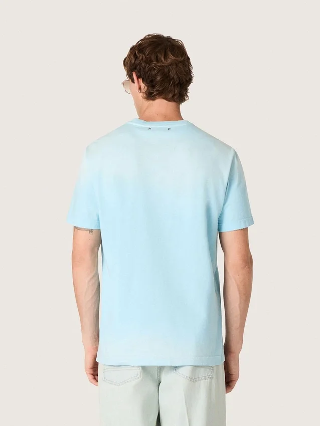 Camiseta de hombre de jersey de algodón azul claro con estampado gráfico