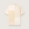 Camiseta de hombre de jersey de algodón con efecto patchwork en blanco y beige