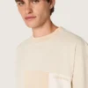 Camiseta de hombre de jersey de algodón con efecto patchwork en blanco y beige