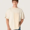 Camiseta de hombre de jersey de algodón con efecto patchwork en blanco y beige