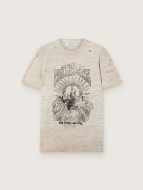Camiseta de hombre de jersey gris jaspeado con estampado vintage