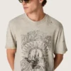 Camiseta de hombre de jersey gris jaspeado con estampado vintage