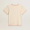 Camiseta de mujer color crema con detalles en rojo descolorido