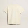 Camiseta de mujer de algodón blanco envejecido con estampado vintage