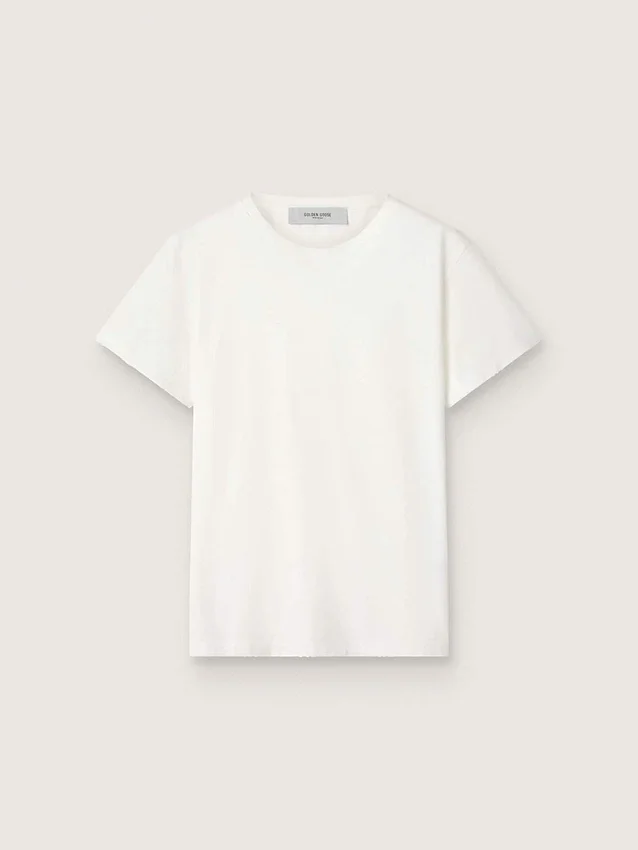 Camiseta de mujer de corte ajustado y efecto desgastado en color blanco