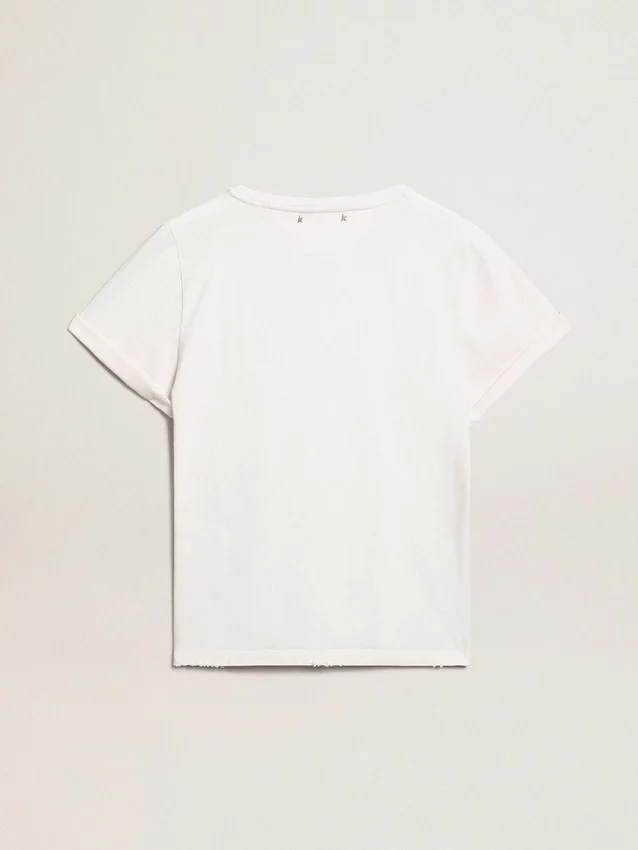 Camiseta de mujer de corte ajustado y efecto desgastado en color blanco