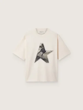 Camiseta de mujer de jersey de algodón blanco con estampado de estrellas