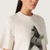 Camiseta de mujer de jersey de algodón blanco con estampado de estrellas
