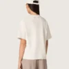 Camiseta de mujer de jersey de algodón blanco con estampado de estrellas