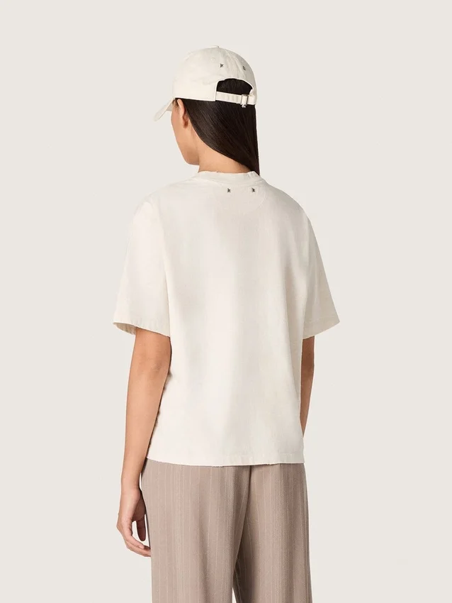Camiseta de mujer de jersey de algodón blanco con estampado de estrellas