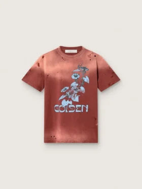 Camiseta de mujer de jersey de algodón color óxido con estampado floral