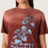 Camiseta de mujer de jersey de algodón color óxido con estampado floral
