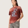 Camiseta de mujer de jersey de algodón color óxido con estampado floral