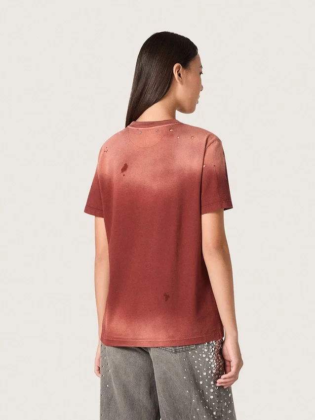 Camiseta de mujer de jersey de algodón color óxido con estampado floral