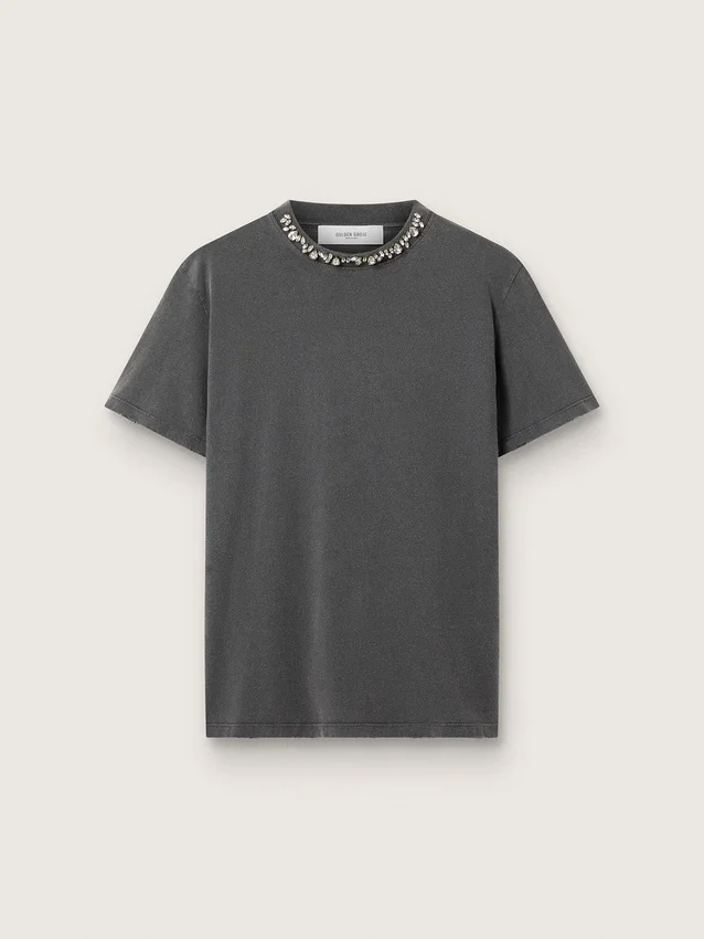 Camiseta de mujer en gris antracita con cristales