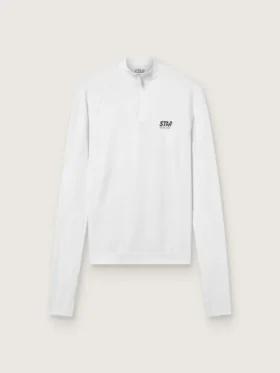 Camiseta deportiva blanca de manga larga con cremallera para mujer