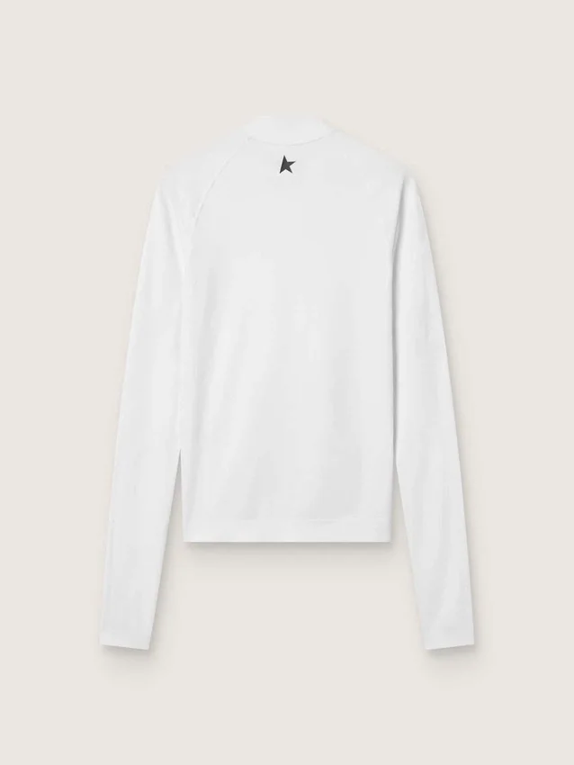 Camiseta deportiva blanca de manga larga con cremallera para mujer