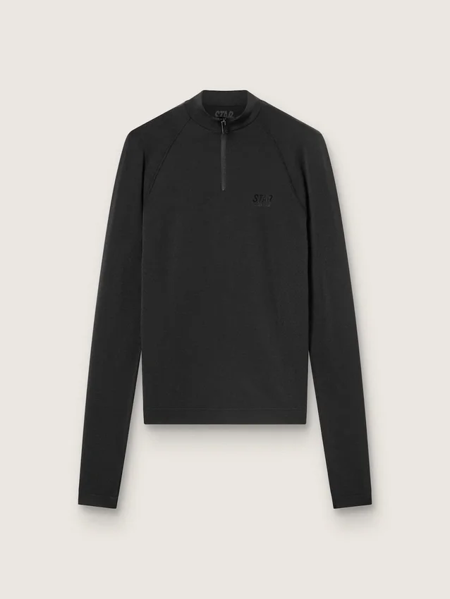 Camiseta deportiva de manga larga negra para mujer con cremallera