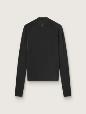 Camiseta deportiva de manga larga negra para mujer con cremallera