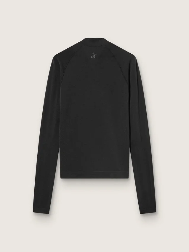 Camiseta deportiva de manga larga negra para mujer con cremallera