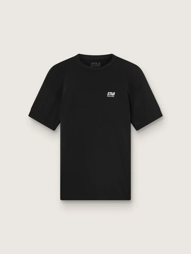 Camiseta deportiva negra de hombre con estampado en la espalda