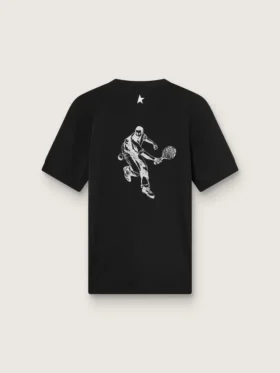 Camiseta deportiva negra de hombre con estampado en la espalda