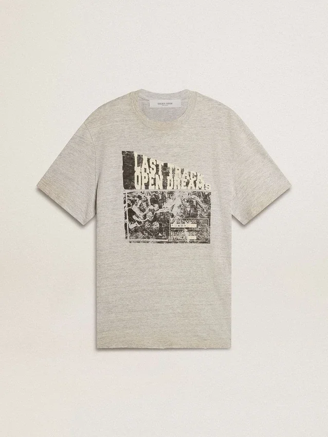 Camiseta gris de hombre con efecto vintage y estampado en la parte delantera