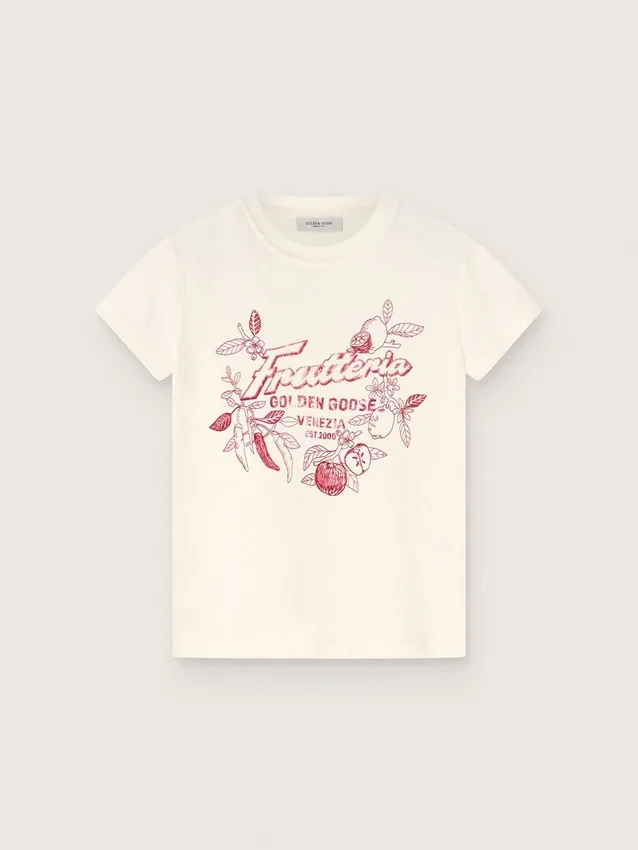 Camiseta infantil de algodón blanco con estampado «Frutteria Golden»