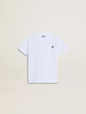 Camiseta infantil de algodón blanco con estampado plateado