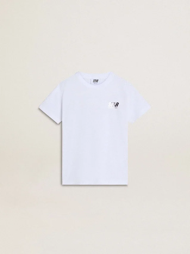 Camiseta infantil de algodón blanco con estampado plateado