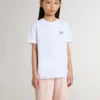 Camiseta infantil de algodón blanco con estampado plateado