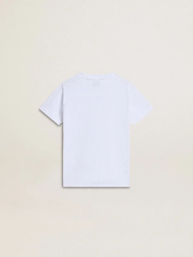 Camiseta infantil de algodón blanco con estampado plateado