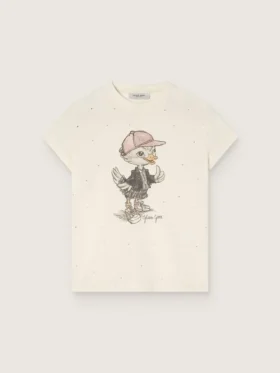 Camiseta «Journey» para niñas en jersey de algodón blanco con estampado digital de la mascota y apliques de cristales