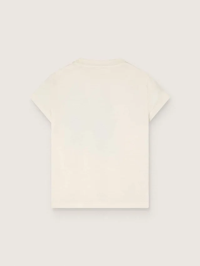 Camiseta «Journey» para niñas en jersey de algodón blanco con estampado digital de la mascota y apliques de cristales