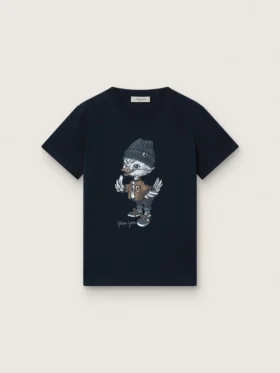 Camiseta «Journey» para niños en jersey de algodón azul con estampado digital de la mascota