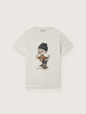 Camiseta «Journey» para niños en jersey de algodón blanco con estampado digital de la mascota
