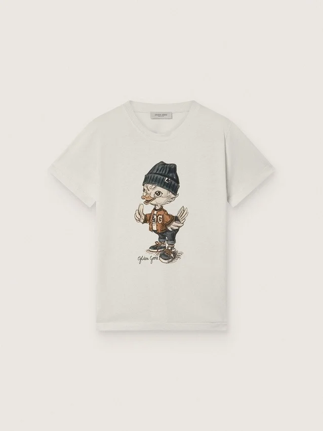 Camiseta «Journey» para niños en jersey de algodón blanco con estampado digital de la mascota