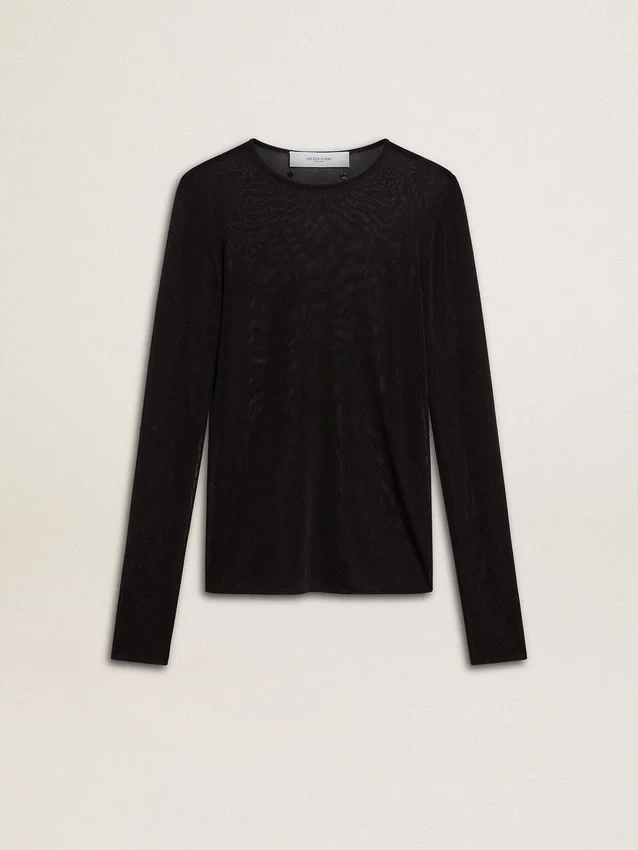 Camiseta negra de cuello redondo para mujer