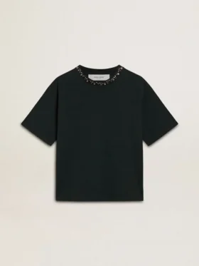 Camiseta negra de mujer con cristales