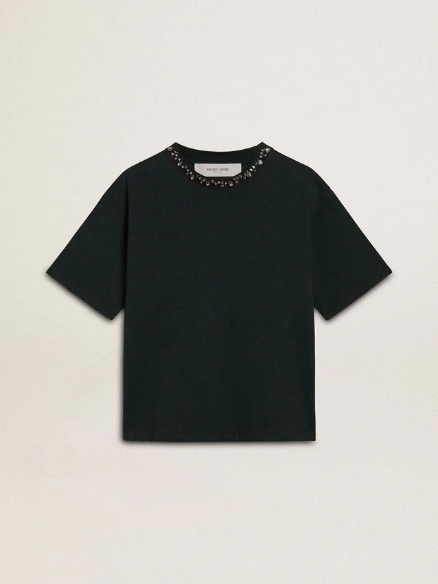 Camiseta negra de mujer con cristales