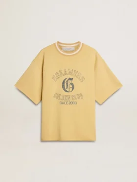 Camiseta oversize de algodón amarilla para hombre con estampado azul