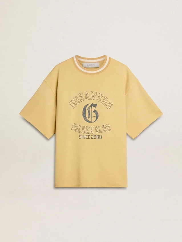 Camiseta oversize de algodón amarilla para hombre con estampado azul