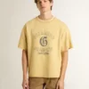 Camiseta oversize de algodón amarilla para hombre con estampado azul