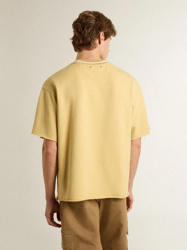 Camiseta oversize de algodón amarilla para hombre con estampado azul
