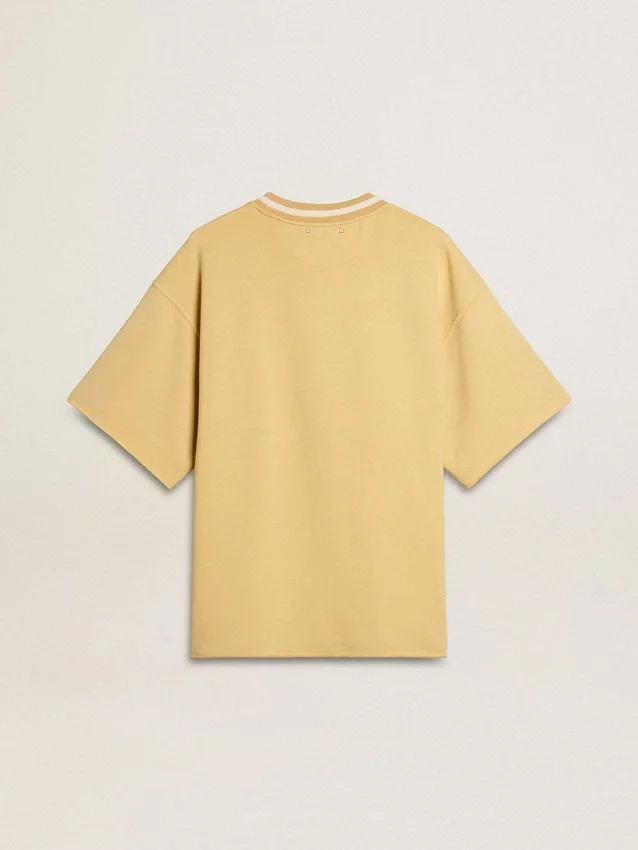 Camiseta oversize de algodón amarilla para hombre con estampado azul