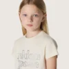 Camiseta para niñas «Journey» de jersey de algodón blanco con tachuelas plateadas