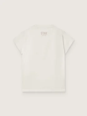 Camiseta para niñas «Star» en jersey de algodón blanco con estrella rosa brillante