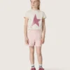 Camiseta para niñas «Star» en jersey de algodón blanco con estrella rosa brillante