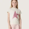 Camiseta para niñas «Star» en jersey de algodón blanco con estrella rosa brillante